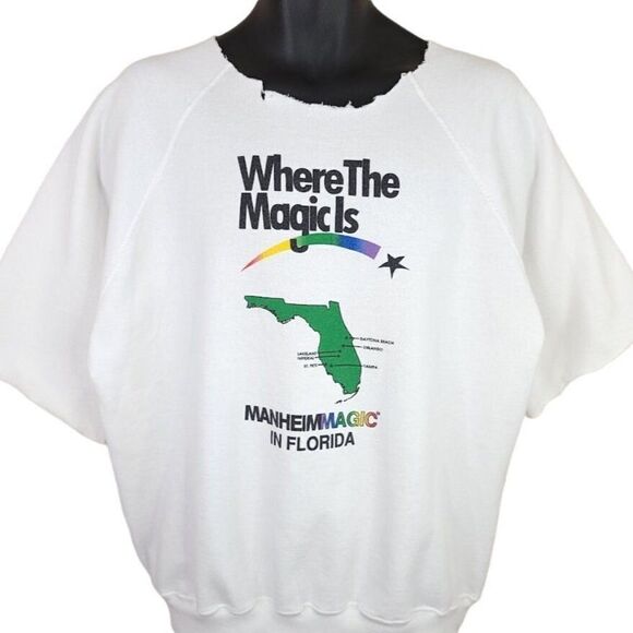 Manheim Florida Surfer Sweatshirt Vintage 90s Where The Magic Is Rainbow Mens